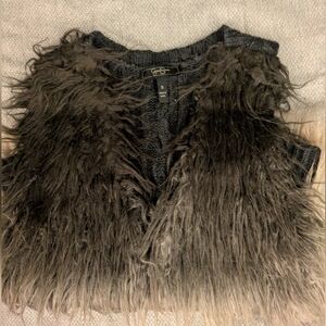 Women's Jessica Simpson Faux Fur Vest in Black and Gray